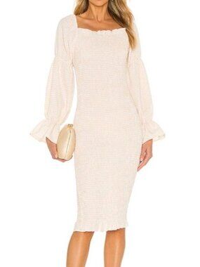 SNDYS Courtney Smocked Midi Dress - Cream, Size 6